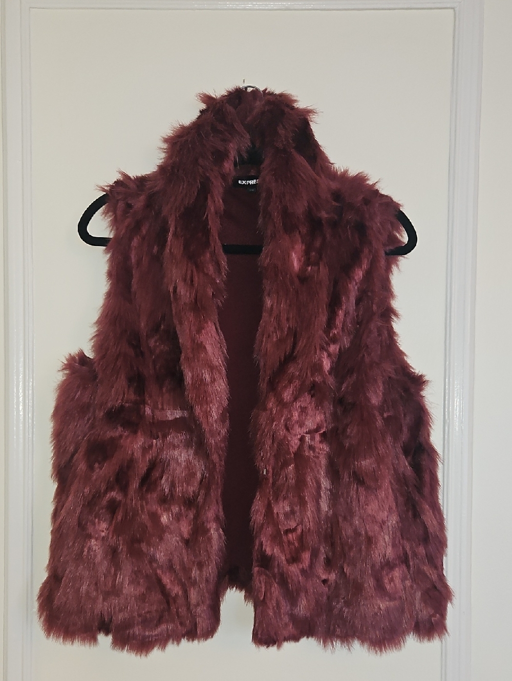 Express Plush Faux Fur Vest in Burgundy